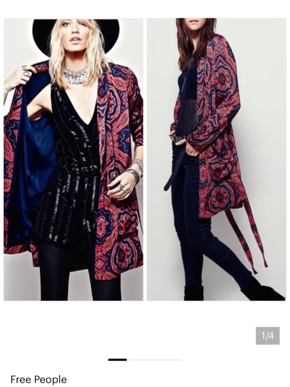 Free People Paisley Print Smoking Duster Jacket Belted Kimono Cardigan XS